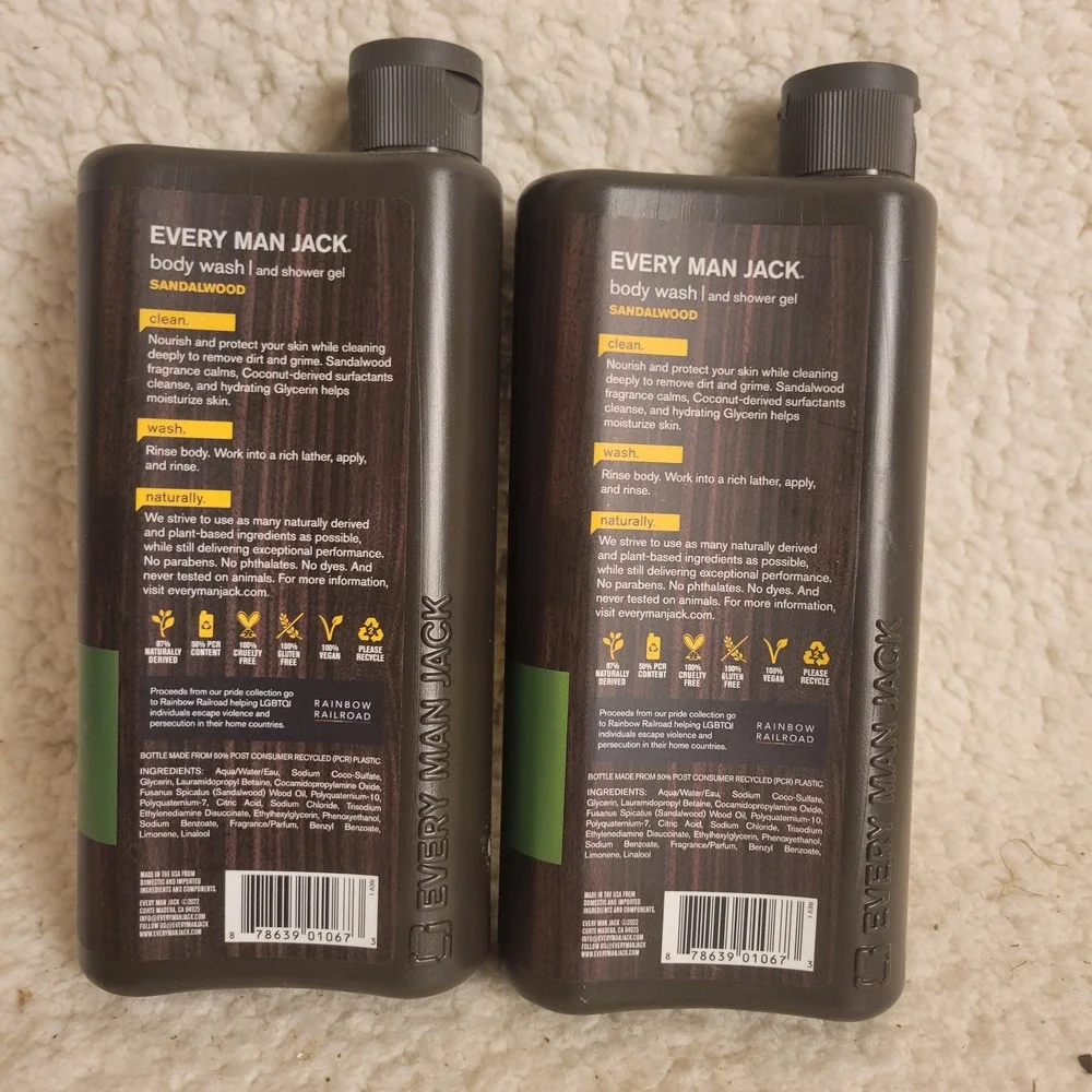 Every Man Jack Body Wash Mens 16.9oz Sandalwood NEW 2pk Limited Edition Pride